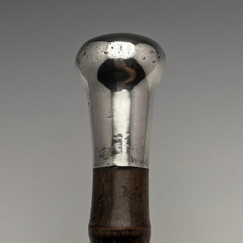 1918 British antique gentleman's walking stick, bamboo shaft, pure silver, round handle, 91cm